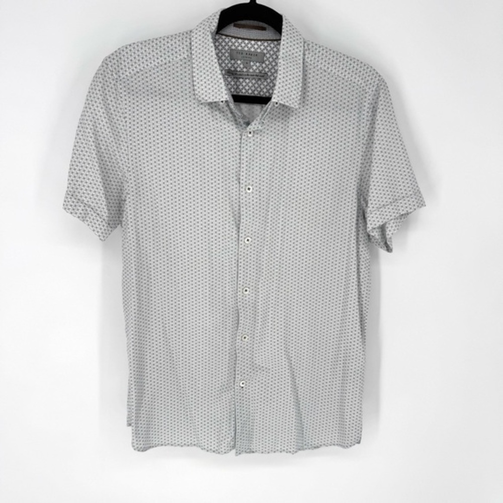 Ted Baker preppy, minimalist, normcore White Geometric Button Down Shirt